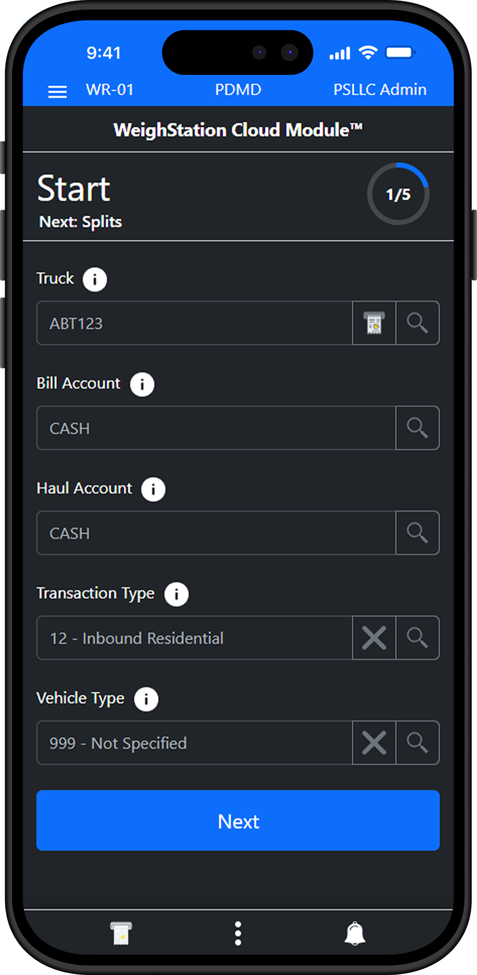 A mobile device with WeighStation Cloud Module™ running on screen