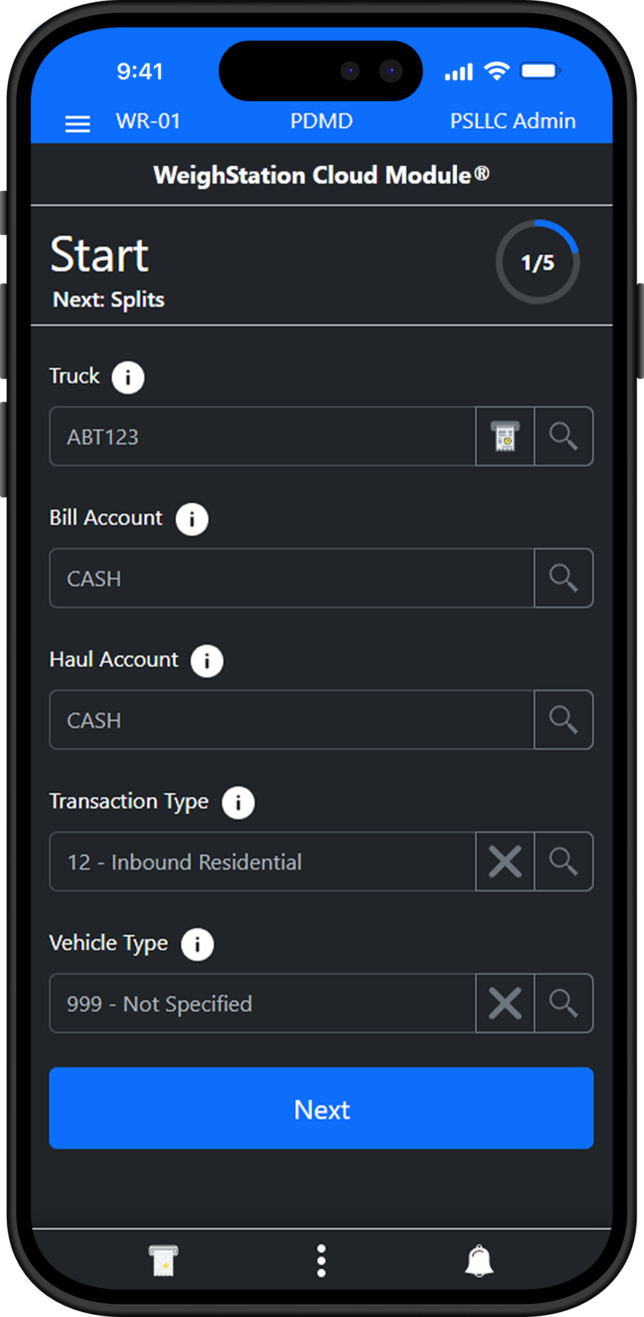 A mobile device with WeighStation Cloud Module® running on screen