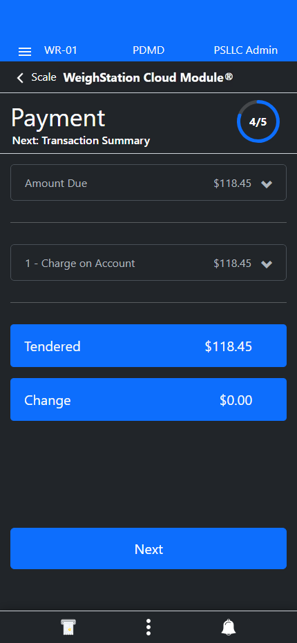 Slide 1: Screen capture of WeighStation Cloud Module® showing the payment processing screen