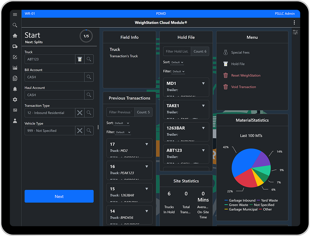 A tablet with WeighStation Cloud Module® running on screen